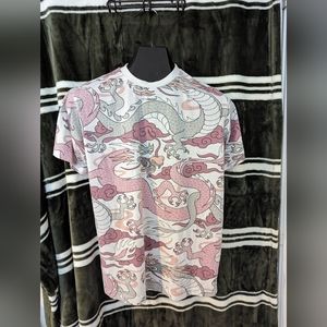 Encrypted Men's Shirt Sleeve Tee Dragon Theme size M pink white gray streetwear